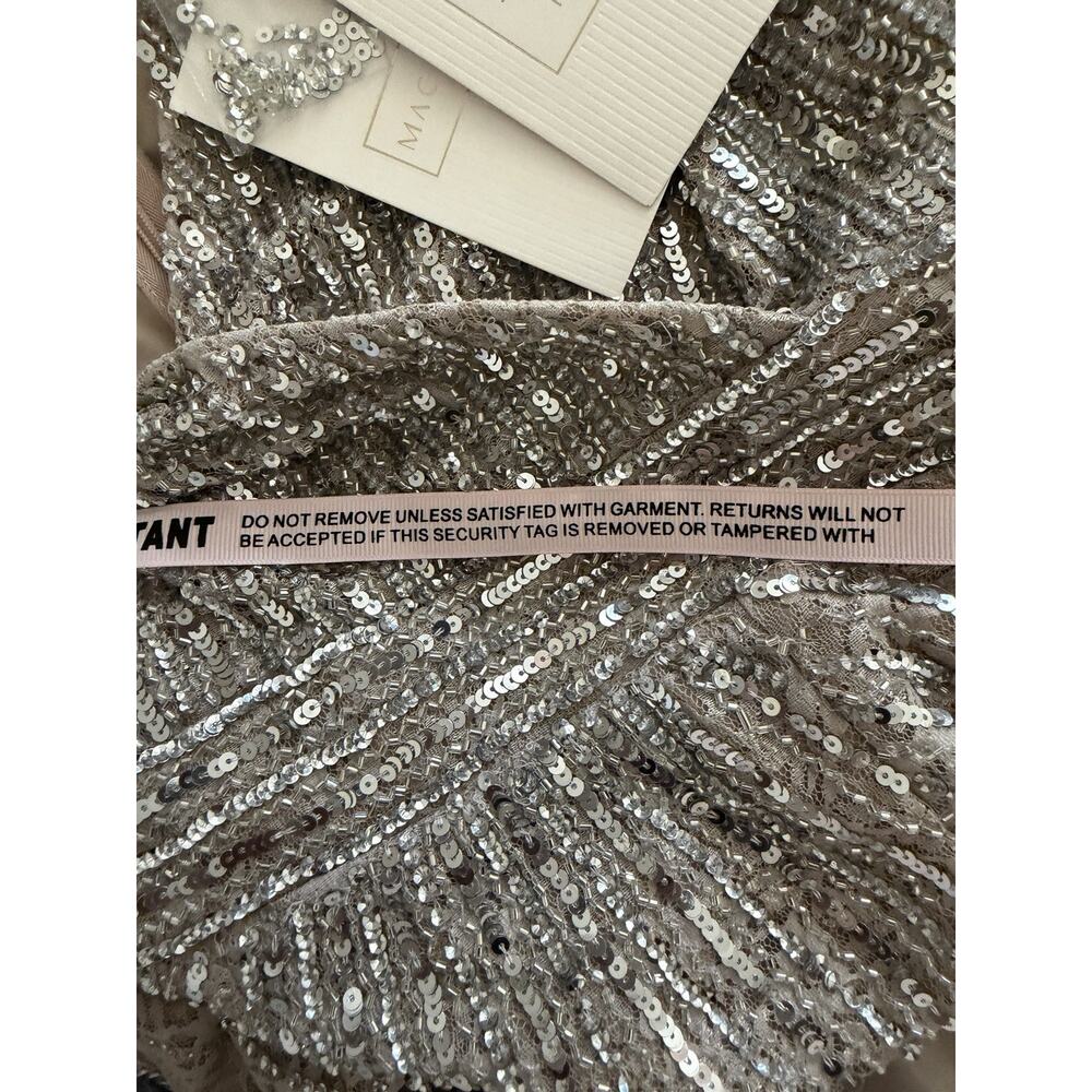 Mac Duggal 93676 Midi Dress Beaded V-Neck Long Sleeve Taupe Sequin Size 6 - Picture 12 of 14
